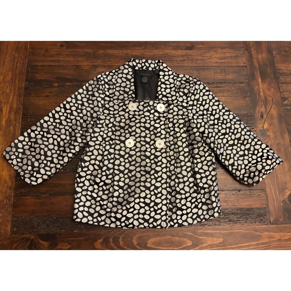 Silk Land Silver Polka Dot Jacket Women's Petite Medium 3/4 Sleeve Career Church